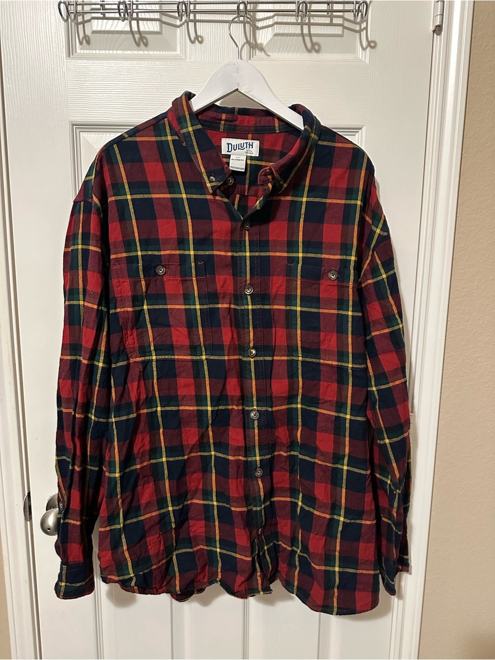 Duluth Trading Co Men's Red & Green Flannel Plaid Button-Up Shirt Jacket